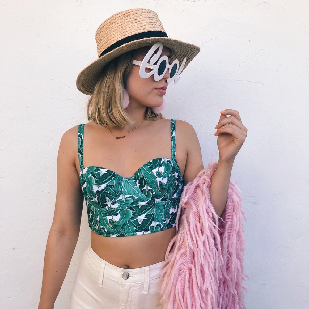 NWT Cropped Tropical Leaf Tankini
